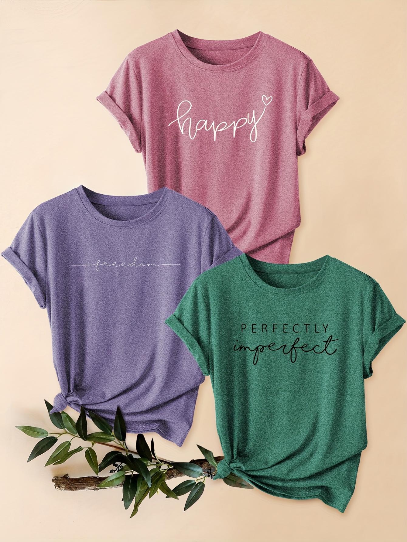 1b573c64-d5d0-4d17-be68-e66287c31adc.jpg Mixed Pack Letter Print Fashion Retro Women's Summer Casual Sporty Round Neck Short Sleeve T-Shirt - 图片 1